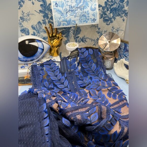 🆕 BRONX & BANCO 🧿 NWOT Saba Embroidered Mesh Midi Dress, Navy - Sz XS - US 2 - Picture 12 of 14